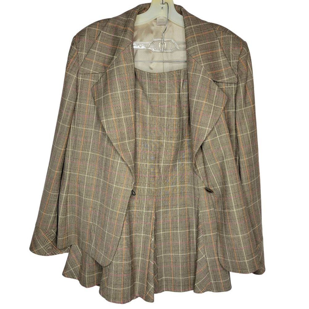 Vintage Austin Reed Women Suit Set Size 16 / XL Plaid Blazer Jacket & Skirt